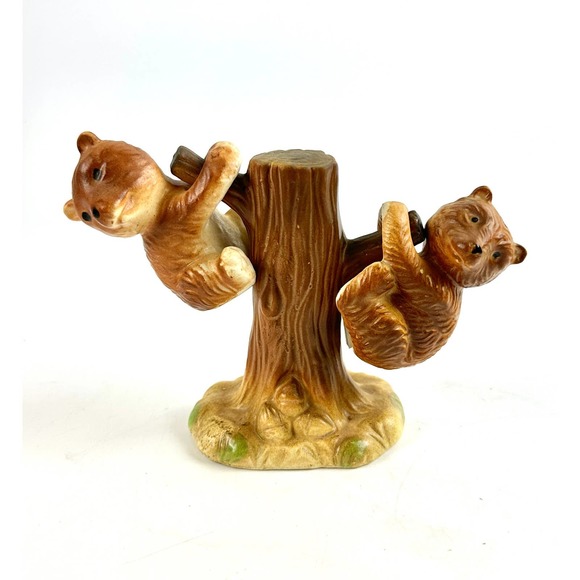 Vintage Kitschy Bear Cubs Salt And Pepper Shakers Cute Hanging On A Tree Design - Picture 1 of 12